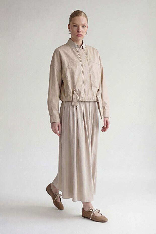 Khaki Bell Stitch Detailed Skirt