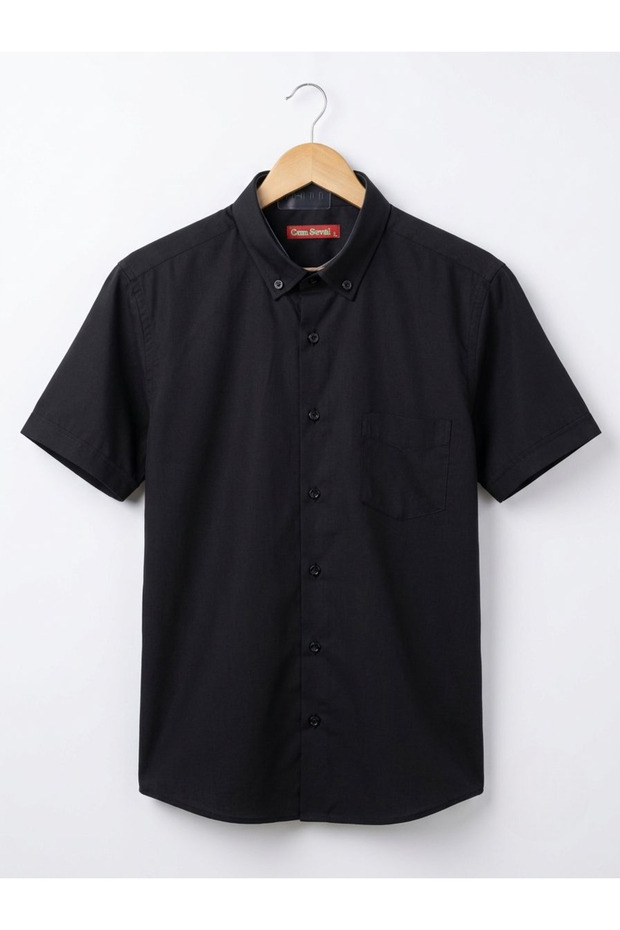 Men's Poplin Classic Loose Fit Short Sleeve Dad Shirt with Pockets