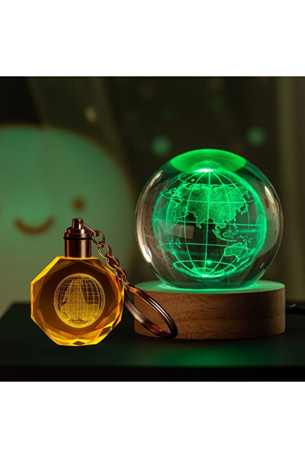 Color Changing Earth Design Glass Globe and Crystal Keychain