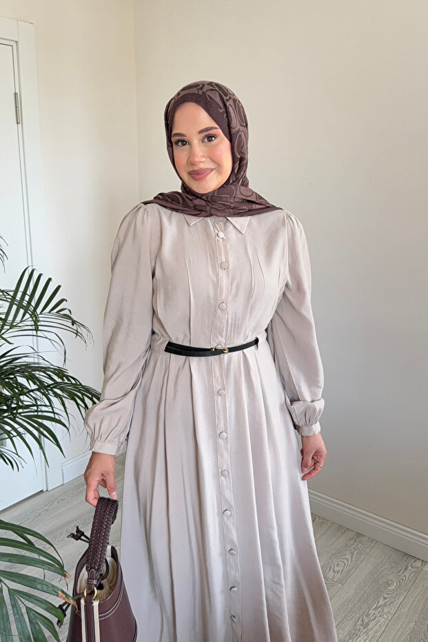 Molly Nelly Women's Elegant Long Dress with Buttoned Belt