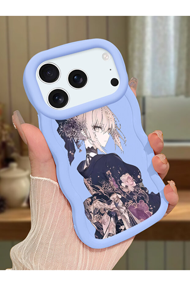 iPhone 17 Pro Max Compatible Case Camera Protector Blue Silicone Couple Phone Case Girl Pattern