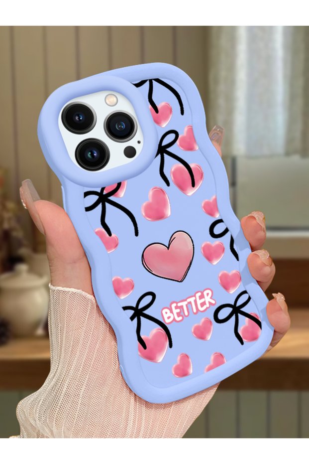 iPhone 13 Pro Max Compatible Case Camera Protector Blue Silicone Couple Phone Case Heart Pattern