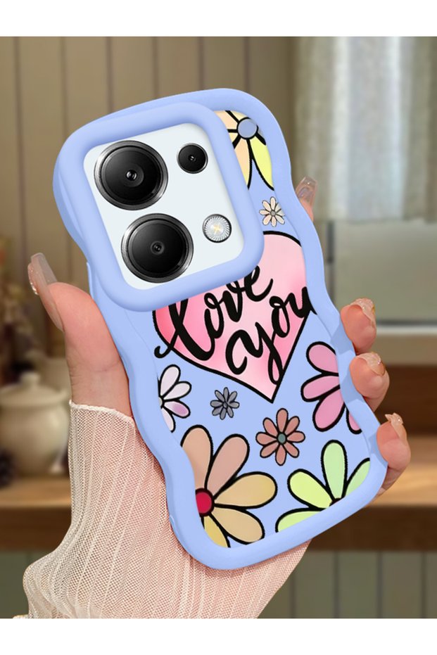 Poco M6 Pro 4g Compatible Case Camera Protector Blue Silicone Couple Phone Case Floral Pattern