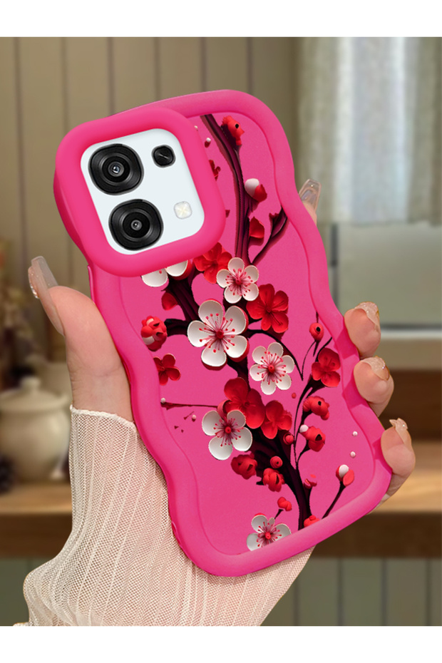 Oppo A6 Pro 5g Compatible Case Camera Protector Red Silicone Couple Phone Case Floral Pattern