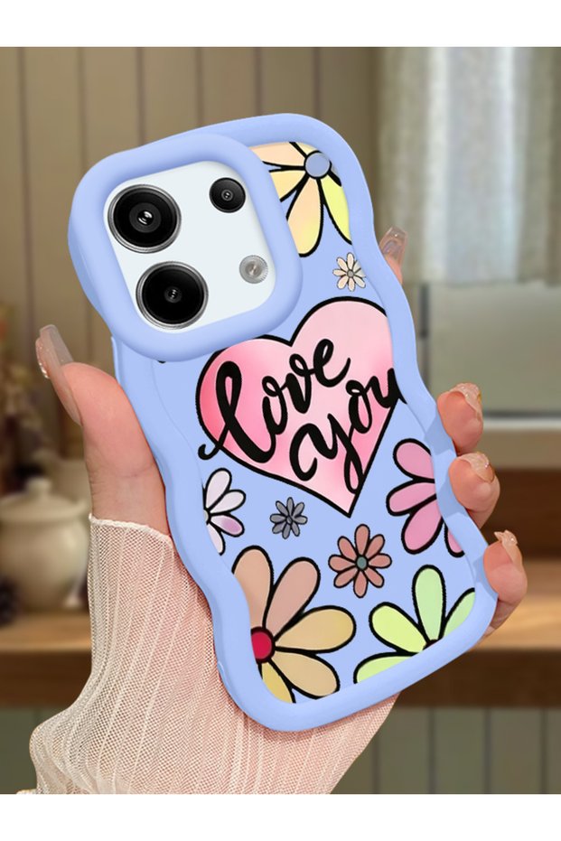 Poco X6 5g Compatible Case Camera Protector Blue Silicone Couple Phone Case Floral Pattern