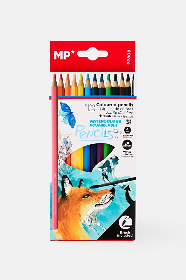 12 Pieces Coloured Pencil And Brush, Multicolor