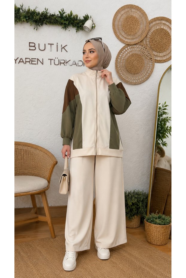 Lina Color Blocked Zipper Suit Yrn-2346