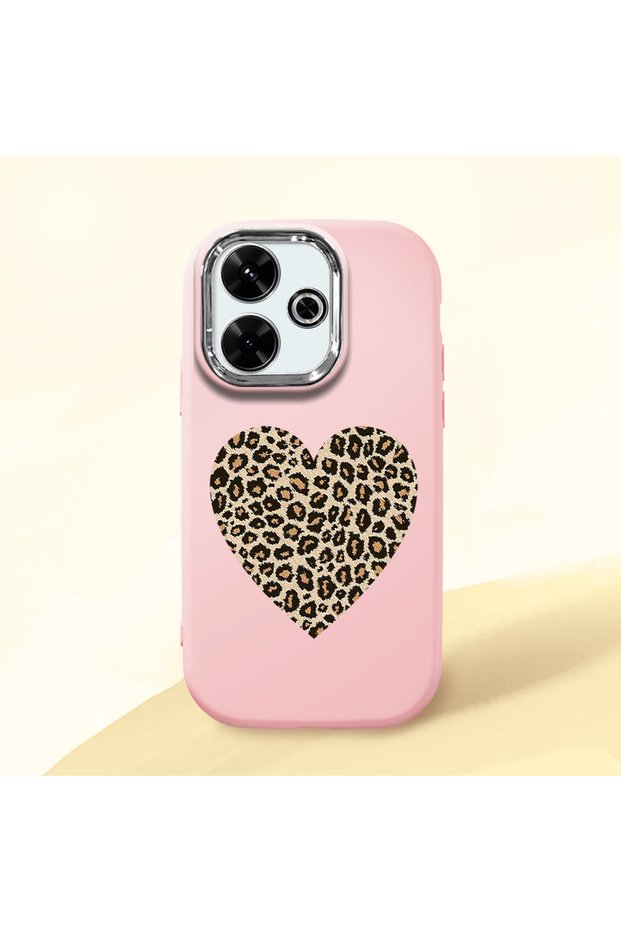 Redmi 13X Compatible Case Camera Protector Pink Silicone Couple Phone Case Heart Pattern