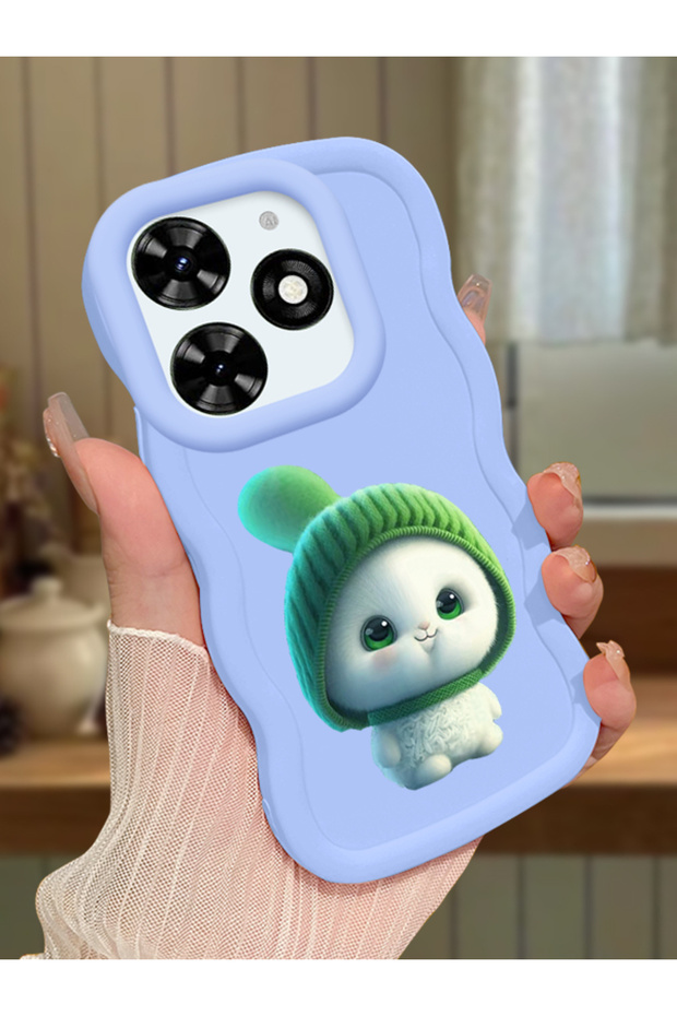 Tecno Spark 20C Compatible Case Camera Protector Blue Silicone Couple Phone Case Cute Pattern