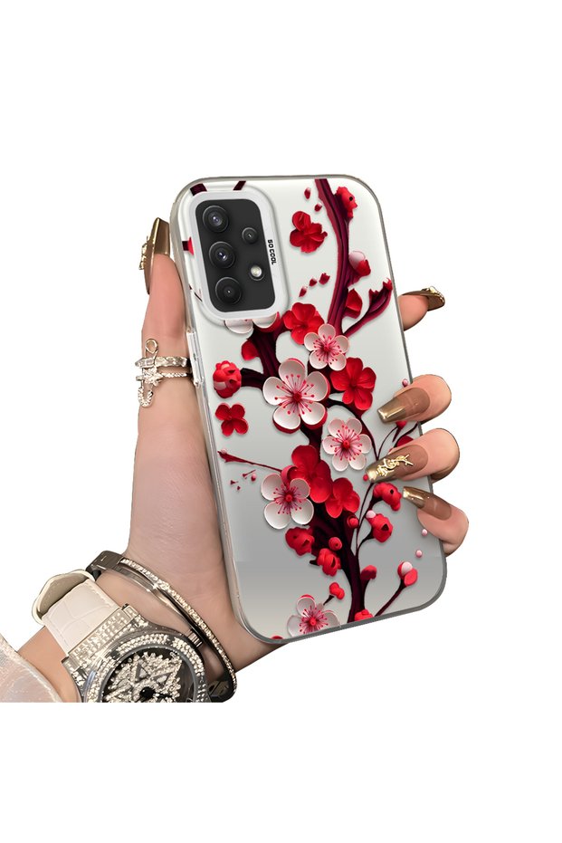 Samsung Galaxy A32 Compatible Silicone Edge Hard Back Case Couple Phone Case with Floral Pattern