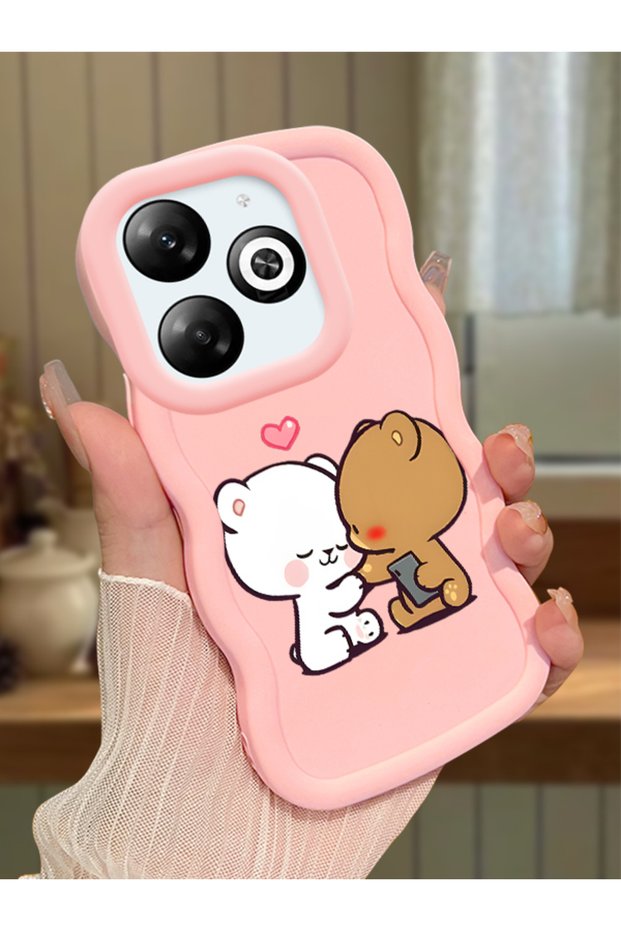 Infinix Smart 8 Compatible Case Camera Protector Pink Silicone Couple Phone Case Cute Pattern