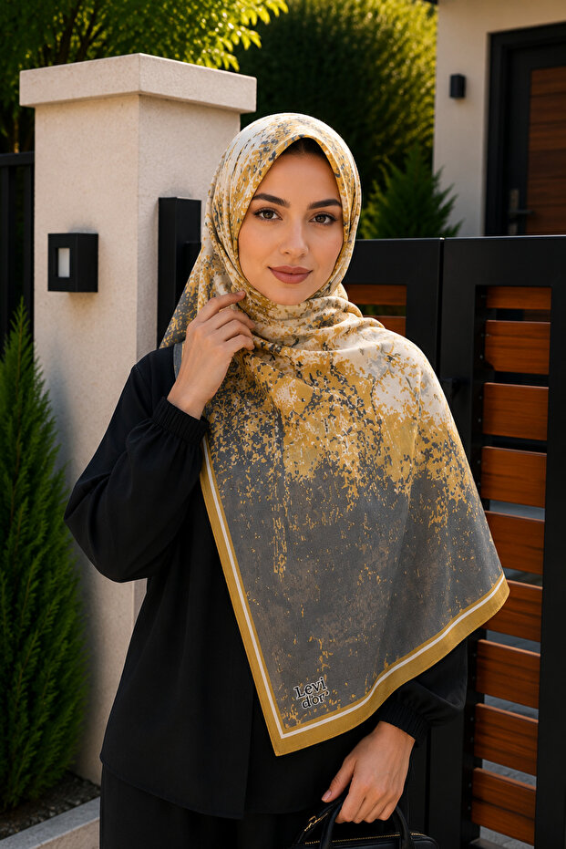 Mustard Gray Patterned Cotton Shawl