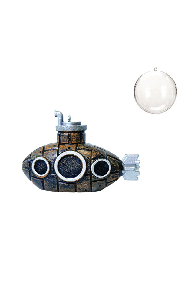 Bronze Floating Mini Submarine Aquarium Decoration with Diver Figure Durable PVC Underwater Theme Or