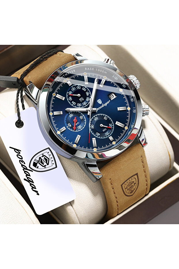 932 Silver Blue Functional Luxury Man Wristwatch Date Waterproof Luminous Chronograph Men Watch Mal