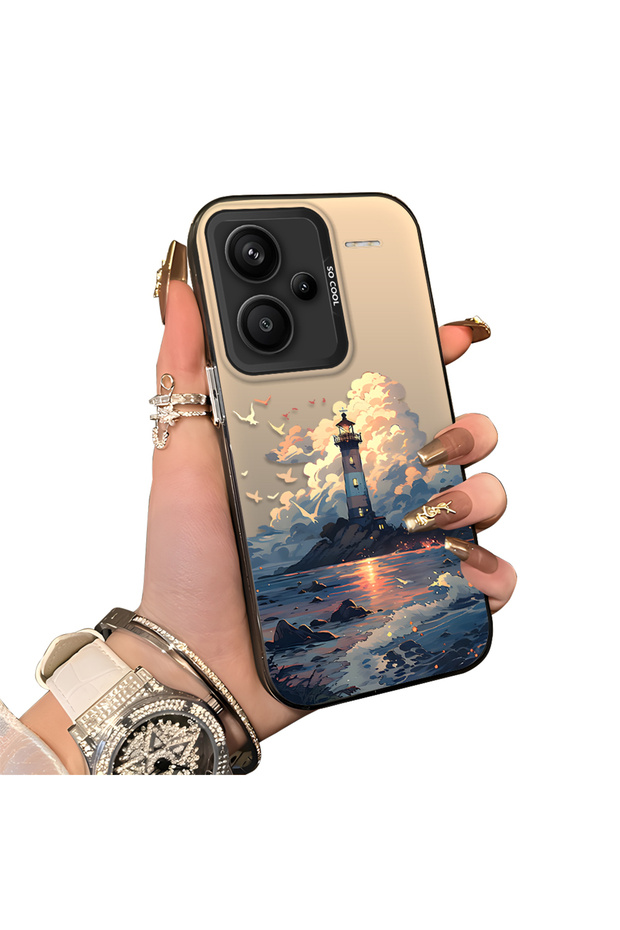 Redmi Note 13 Pro Plus 5g Compatible Silicone Edge Hard Back Case Couple Phone Case Tower Pattern