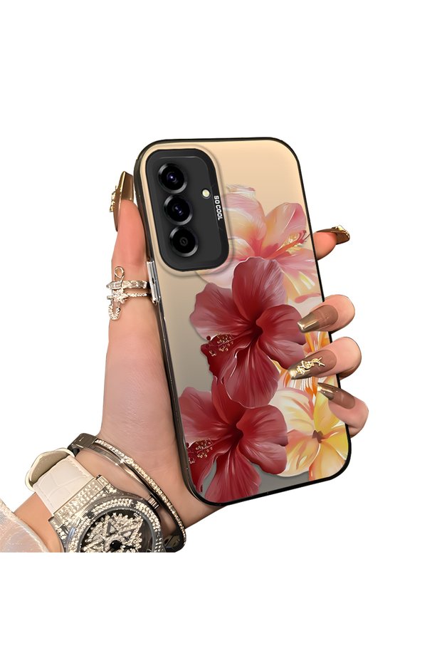 Samsung Galaxy A36 Compatible Silicone Edge Hard Back Case Couple Phone Case with Floral Pattern