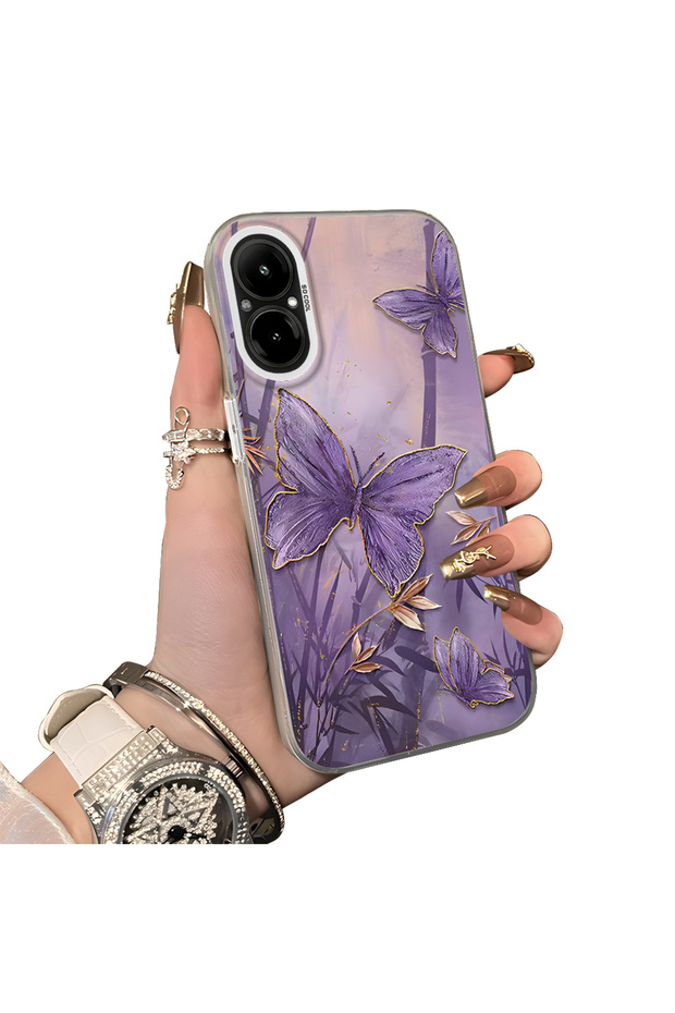 Realme C67 Compatible Silicone Edge Hard Back Case Couple Phone Case Butterfly Pattern