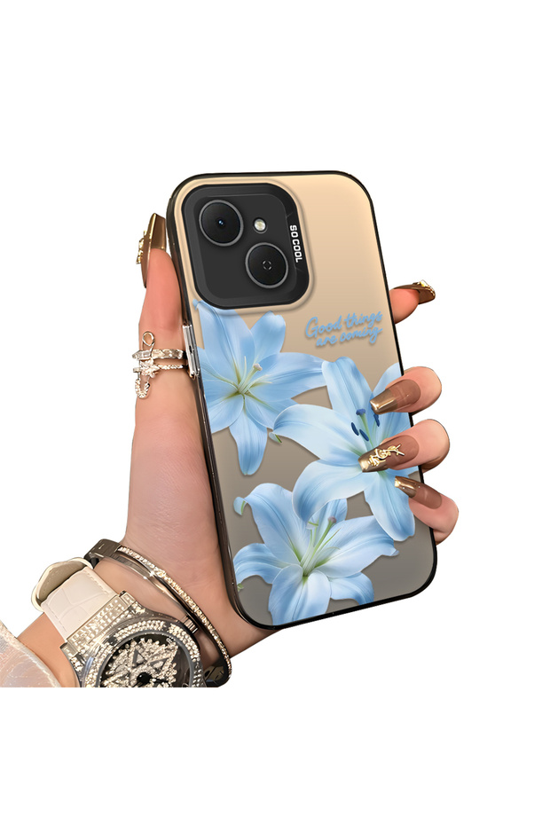 Tecno Spark 40C Compatible Silicone Edge Hard Back Case Couple Phone Case with Floral Pattern