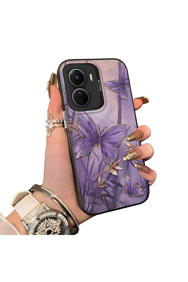 Vivo Y16 Compatible Silicone Edge Hard Back Case Couple Phone Case Butterfly Pattern