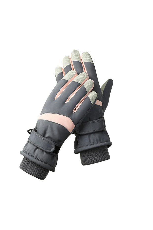 Gray Pink Women Winter Cycling Gloves Non Slip Touch Ski Gloves Snowboard Accessories Waterproof War