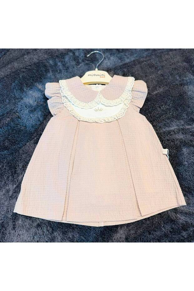 Girl's Lace Collared Dress - 100% Natural Cotton - Dried Rose