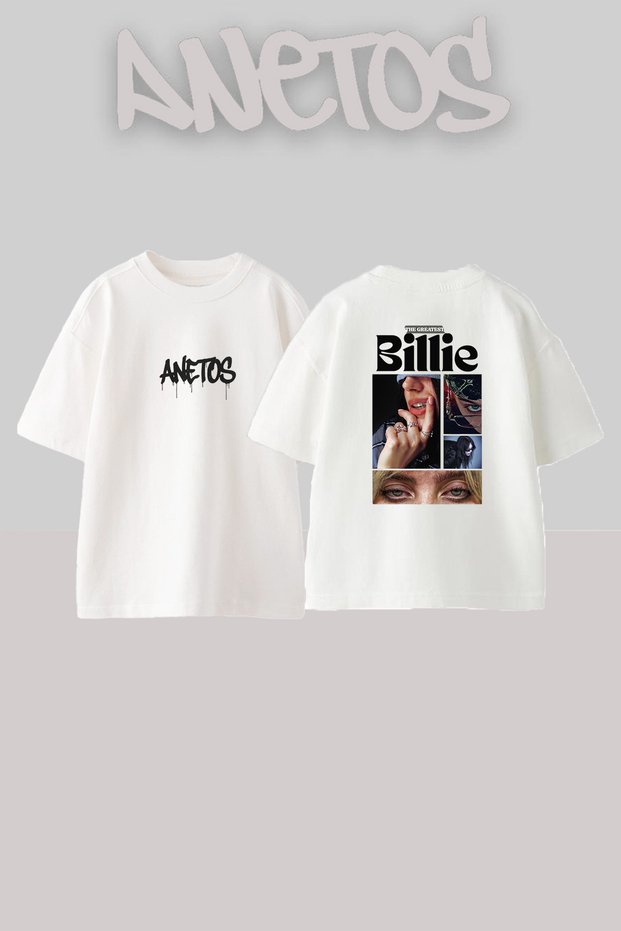 تي شيرت أبيض كبير الحجم مطبوع بتصميم Billie Eilish_153