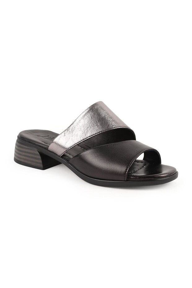 Women's Heeled Slippers Double Straps Open Toe Thick Short Heel Antique Leather L078.10201