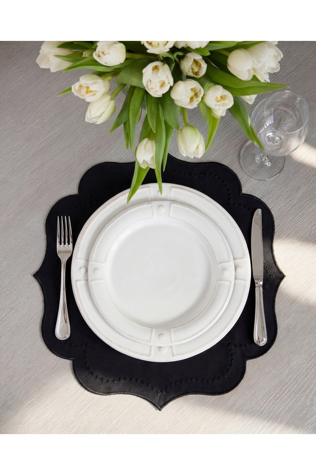 4-Piece Black Embroidered Linen American Placemat Set | Stain Resistant | Modern Table Decor