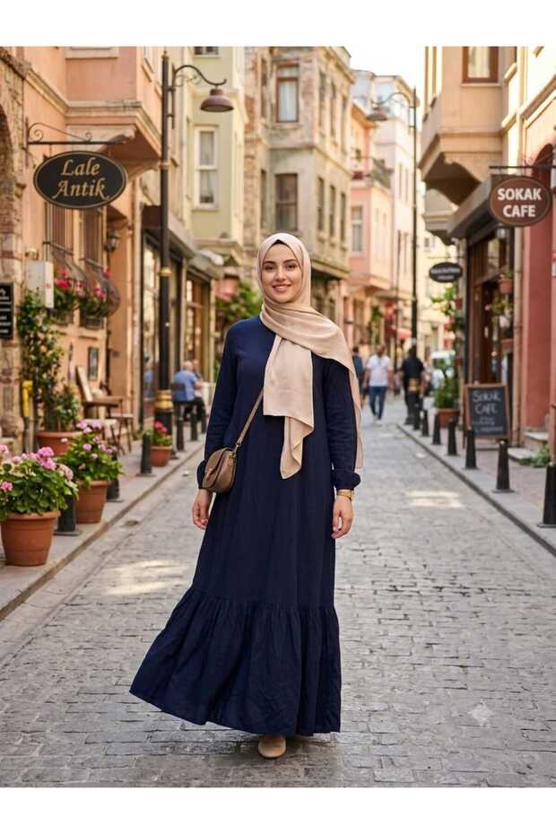 فستان نسائي طويل من قماش الفيسكوز المنسوج بلون واحد