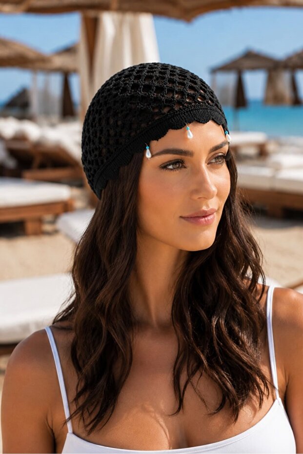 Beach Icon Premium Pearl Detailed Summer Knit Hat