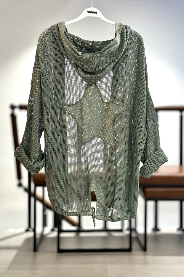 Star embossed hooded mesh imported jacket