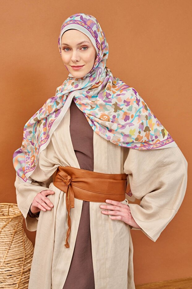 Riva Shawl Tencel Botanical Floral Lilac