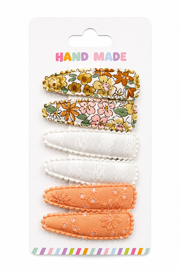 Patterned Fabric Snap Buckle Set of 6 Orange