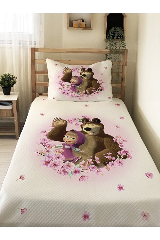 Cartoon Patterned Baby and Kids Printed Single Pique Set 160x230 White