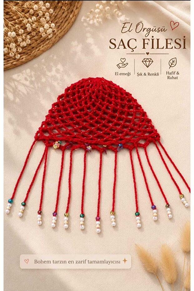 Hand Knitted Bohemian Mesh Bandana Beaded Festival Hair Accessory