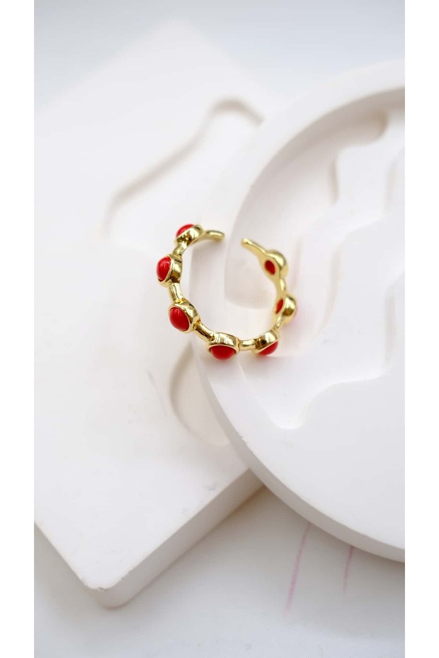 Gold Red Ball Detail Adjustable Ring