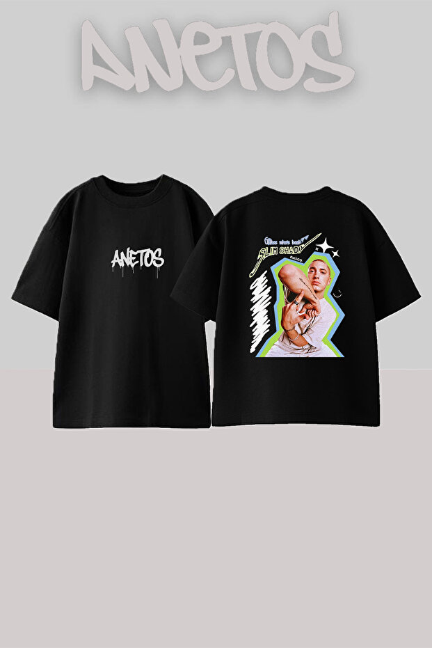 Slim Shady_7 Design Printed Unisex Oversize Black Tshirt