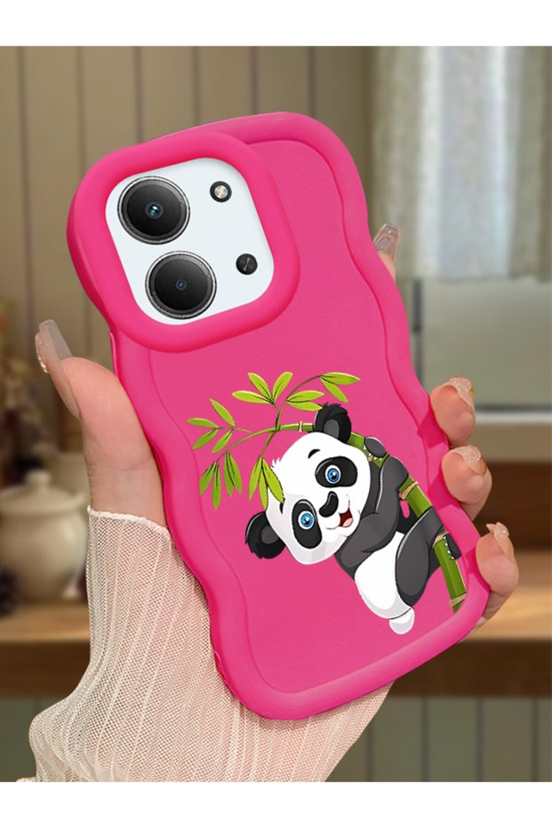 Redmi 15C 5g Compatible Case with Camera Protector Red Silicone Couple Phone Case Panda Pattern
