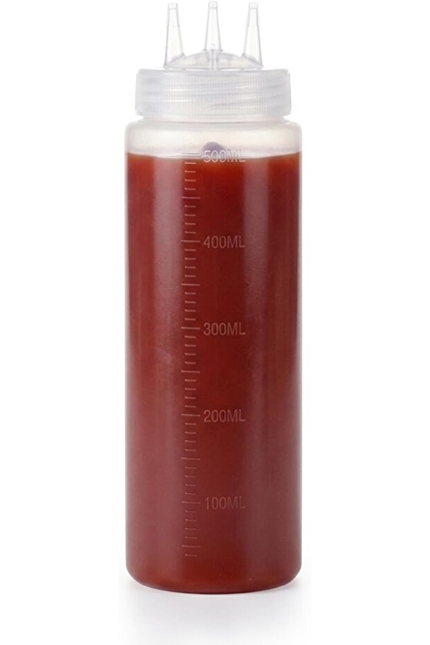 3-Nozzle Squeeze Bottle 18oz/500ml White PE Plastic Condiment Dispenser with Measurement