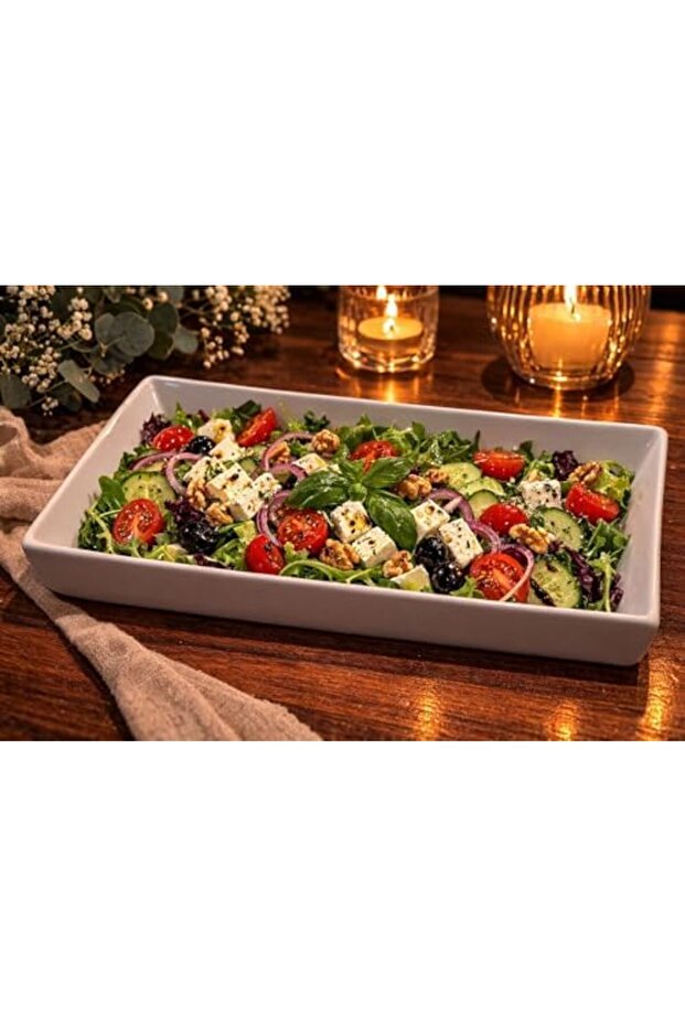 Gme Shop White Ceramic Presentation Plate Set of 6, Rectangular and Oval Design, Restaurant and Home Use