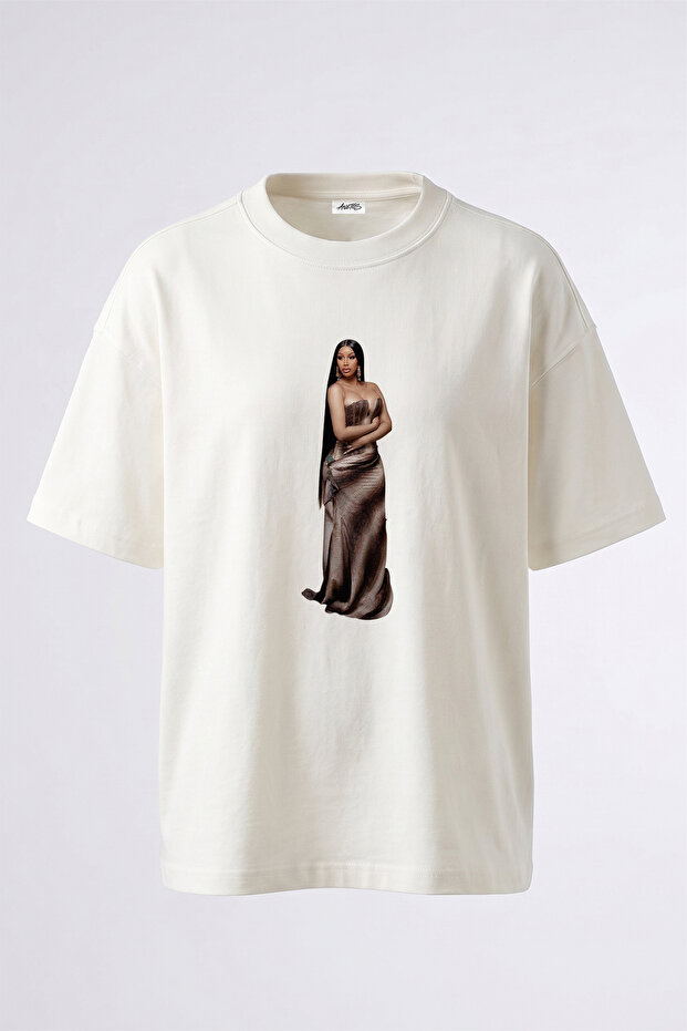 Cardi B_17 Design Printed Unisex Oversize Fit White Tshirt
