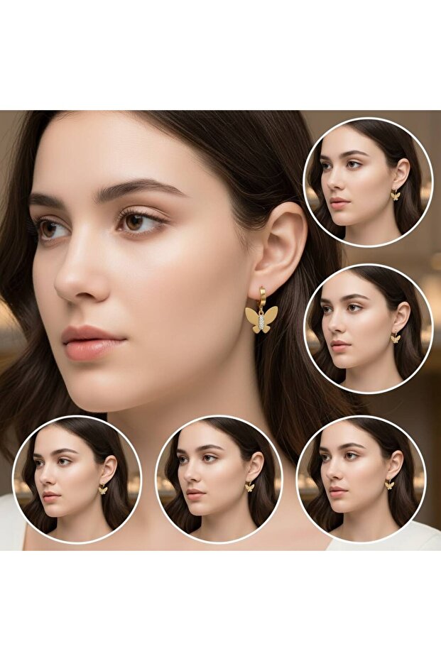 Butterfly Figured Stone Steel Women's Earrings (Gold and Silver)