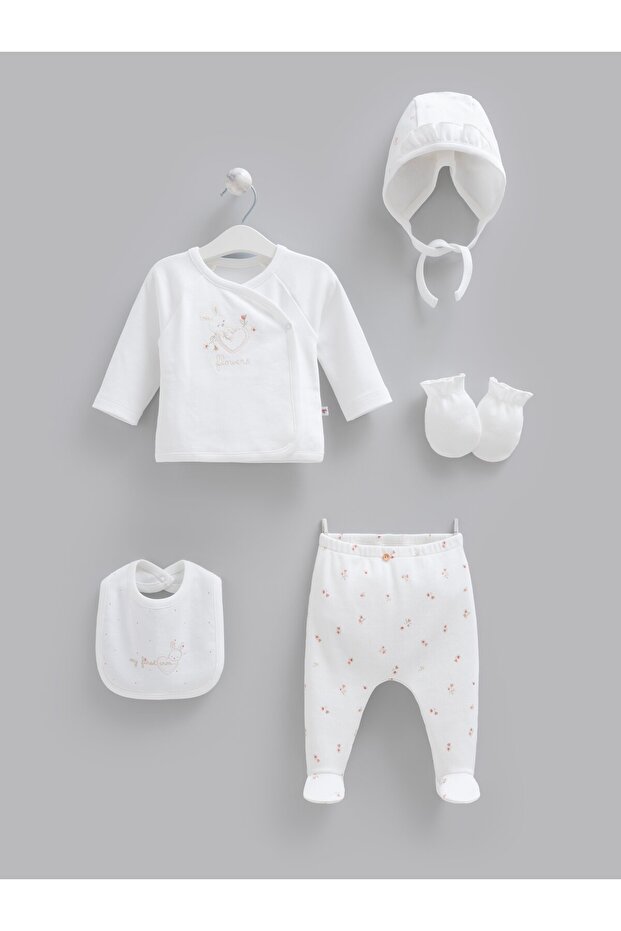 100% Cotton Rose Girl's Set of 5 Ecru