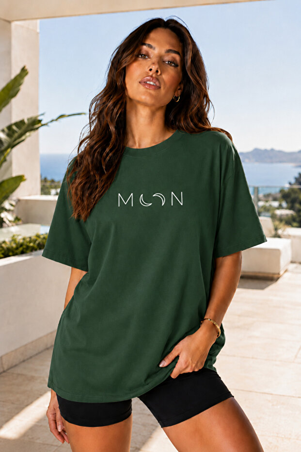 Premium Moon Printed Oversize Women's T-Shirt Cotton Oversize T-Shirt