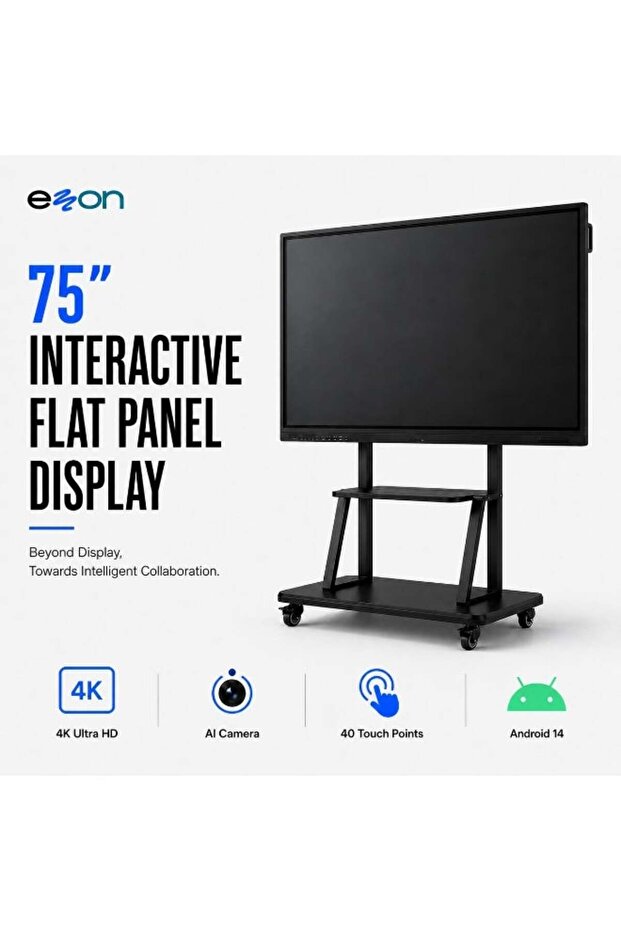 75" Interactive Flat Panel Display, 4K UHD Smart Board, Android 14, 8GB RAM, 128GB Storage, 48MP AI Camera, 8-Mic Array, Touchscreen Display for Meeting Rooms and Classrooms