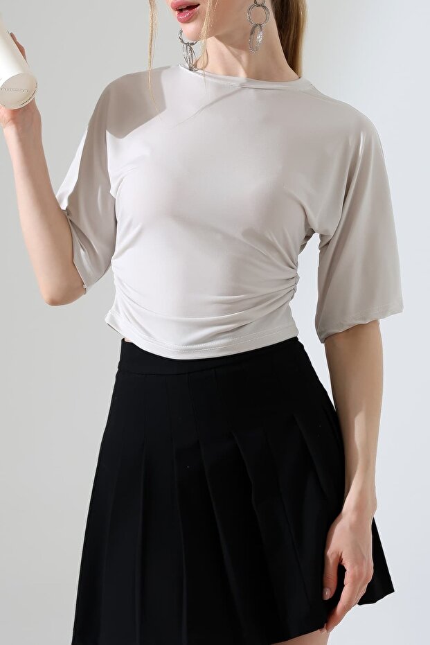 Women's Sandy Side Gathered Short Sleeve Blouse
