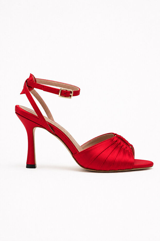Yola Red Satin Thin Heeled Shoes