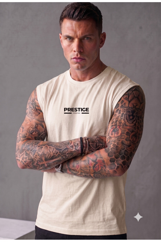 Prestige Printed Men's Zero Sleeve Athlete T-Shirt (Cotton/Combed Cotton)