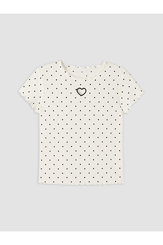 Lcw Kids Ecru Crew Neck Polka Dot Girls T-Shirt