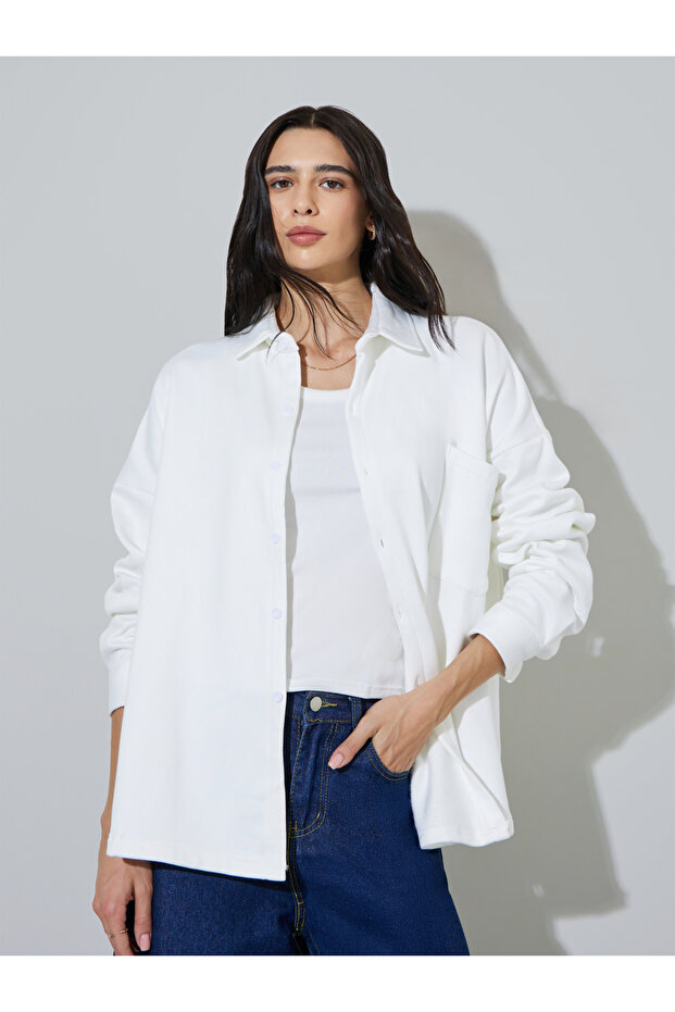 White Relaxed Fit Longline Shacket